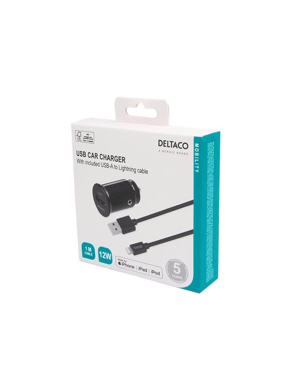 Deltaco USB-CAR130 car power adapter - USB - 12 Watt