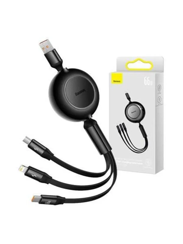 Baseus Bright Mirror 3 USB 3-in-1 cable for micro USB / USB-C / Lightning 66W / 2A 1.1m (Black) USB-hub - USB 2.0 - Svart