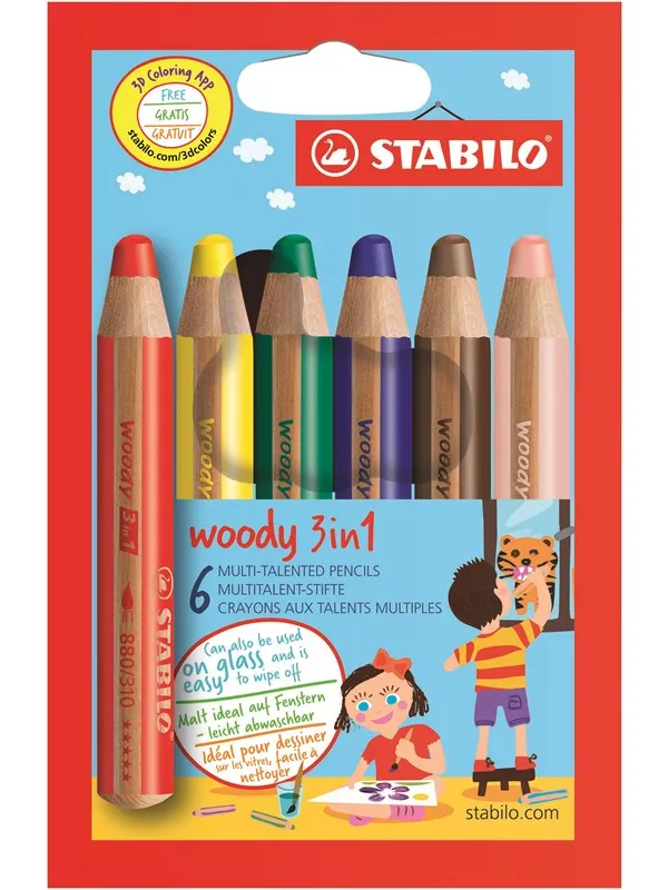 STABILO   woody 3 in 1 set of 6 colors.