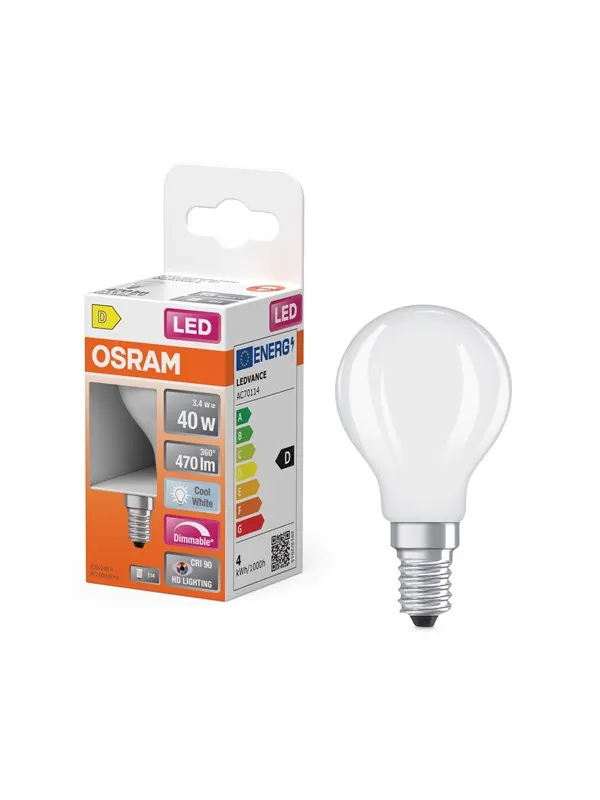 Osram LED-lyspære LED Comfort mini-ball frosted 470lm 3.4W/940 (40W) E14 dimmable E14