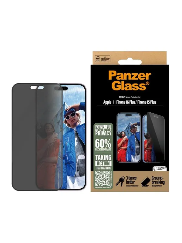PanzerGlass Privacy Screen Protector iPhone 16 Plus | Ultra-Wide Fit