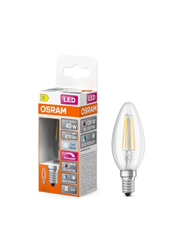 Osram LED-lyspære LED Comfort candle filament 470lm 3.4W/940 (40W) E14 dimmable E14