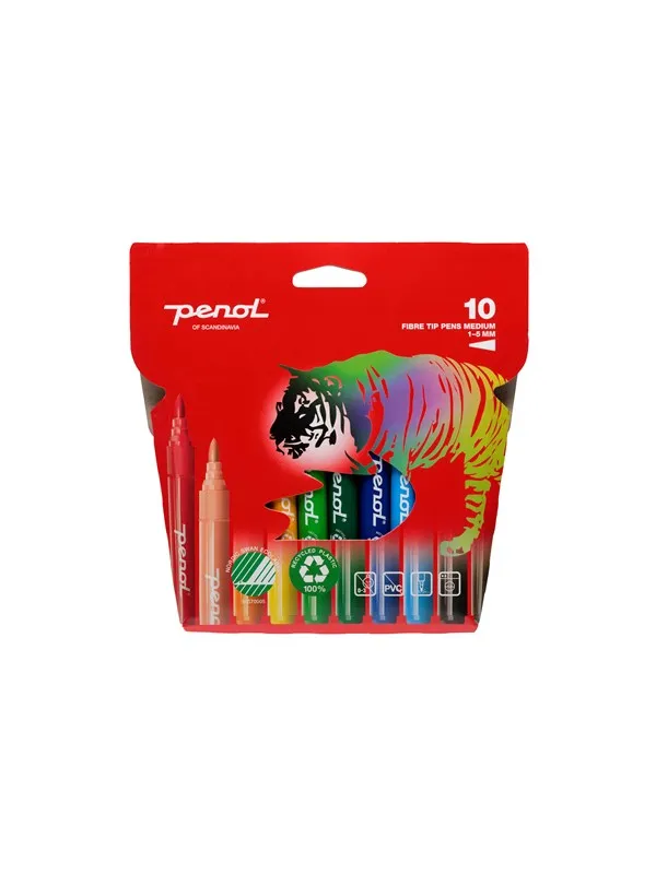 Penol Fibre Tip Medium pens x10