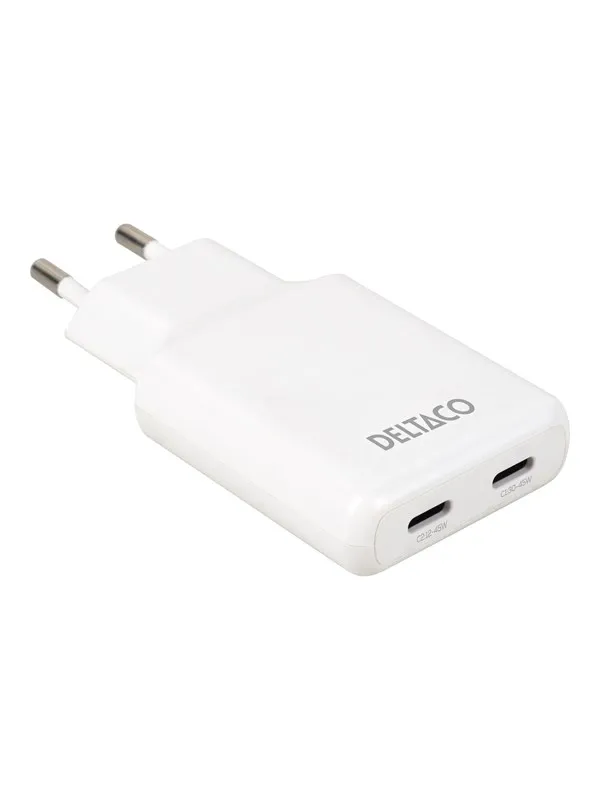 Deltaco power adapter - slim - 2 x USB-C - 45 Watt