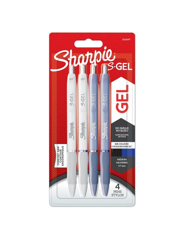 Sharpie S-Gel | Gel Pens | Medium Point (0.7mm) | Frost Blue & White Pearl Barrels | Black & Blue Ink | 4 Count