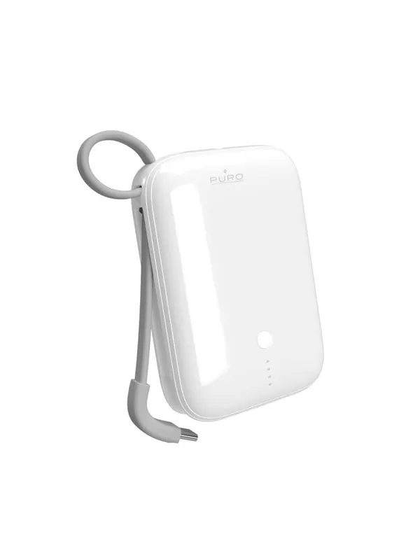 Puro Power Link 10 Plus 10000 mAh powerbank with built-in USB-C cable - white Nødlader - Hvit - 10000 mAh