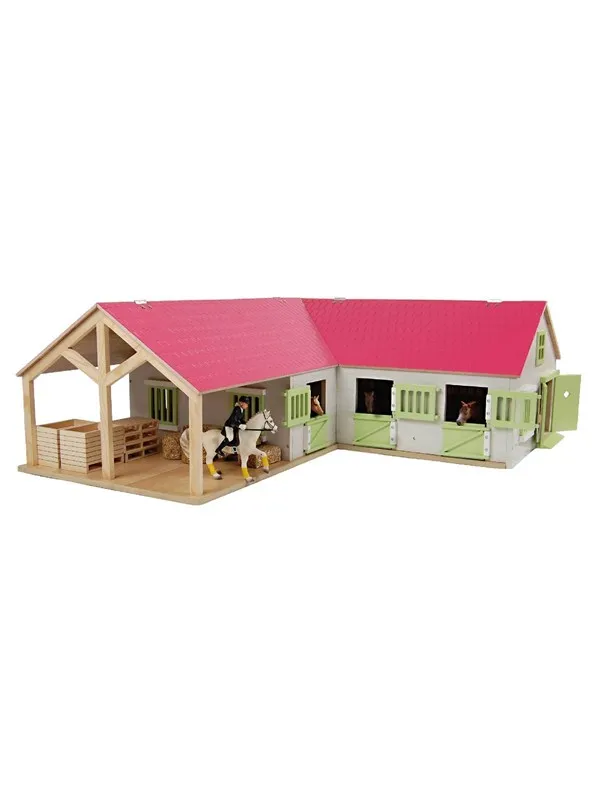 Kids Globe - Horse Corner Stable with 3 Boxes and Storage Pink 1:24