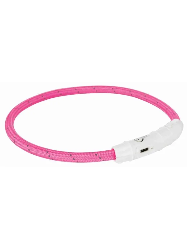 Trixie Flash Light Ring USB Illuminated Dog Safety Collar Pink Size XS-S 7mm 35cm