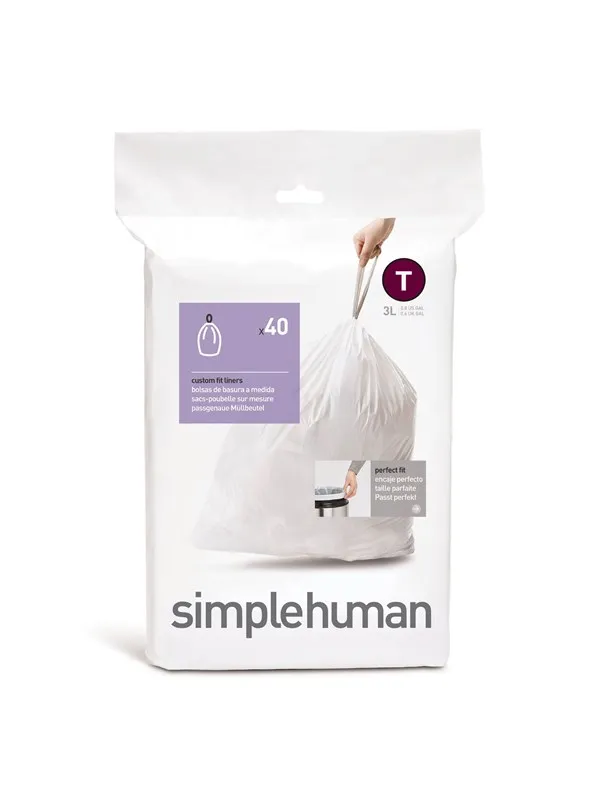 Simplehuman Kode T tilpassede søppelposer, pakke med 20, hvit