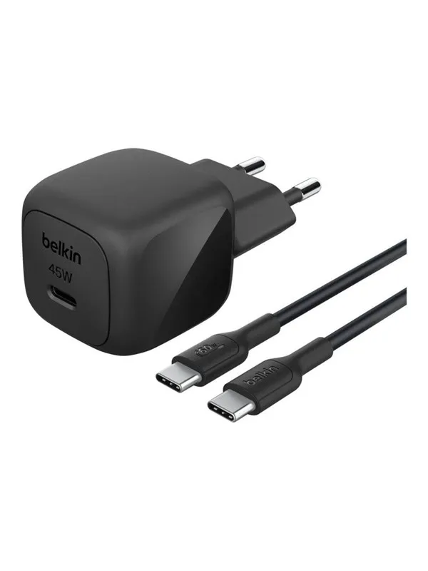 Belkin BoostCharge power adapter - compact - 24 pin USB-C - 45 Watt - with USB-C cable (1m)
