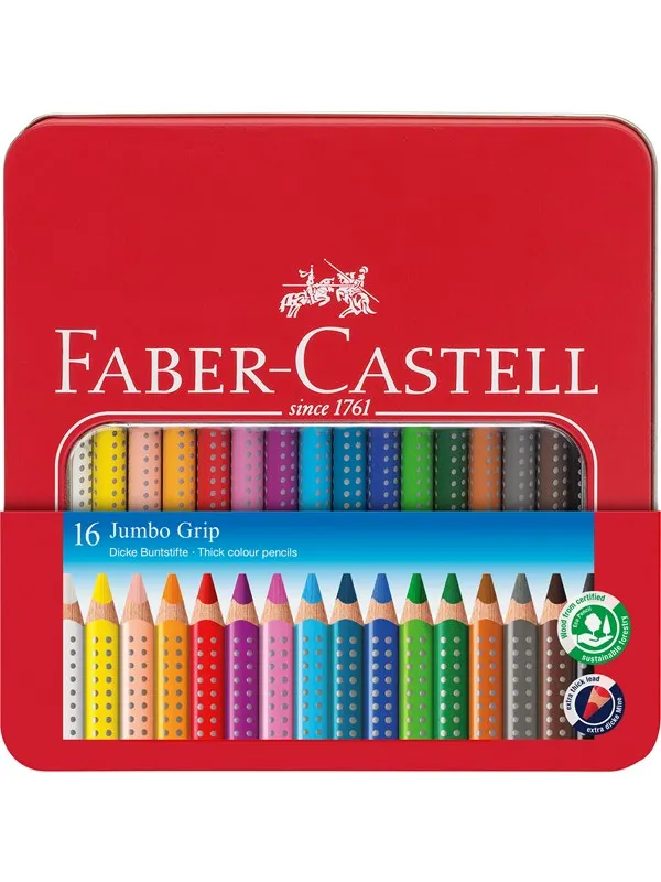 Faber-Castell Colour Pencil Jumbo Grip Metal tin of 16