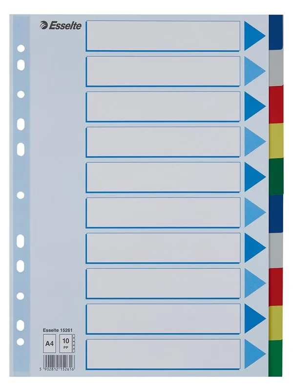 Esselte Skilleblad  PP A4 10-delt Flerf.