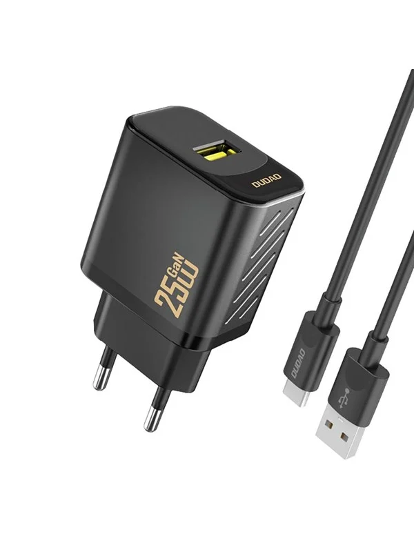 Dudao A27STEU 25W GaN USB-A Wall Charger with USB-A - USB-C - Black Cable
