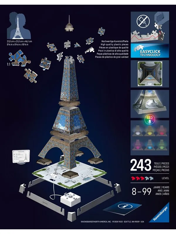 Ravensburger Eiffel Tower Light Up 3D Puzzle , 216pc 3D Puslespill