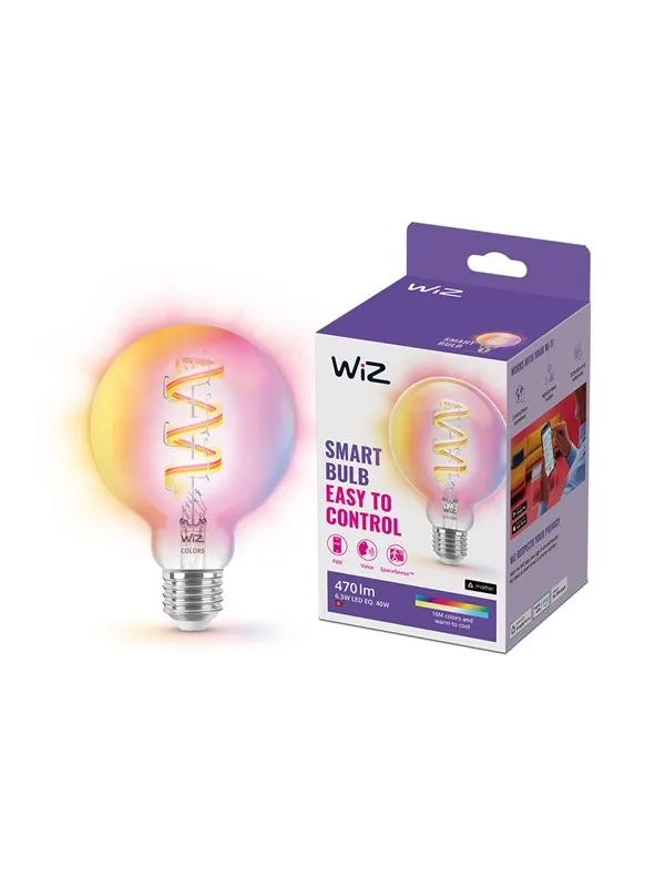 WiZ Color G95 E27 Smart Filament Globe Bulb - RGB / 16 Millioner Farger + Dimbar Hvit LED