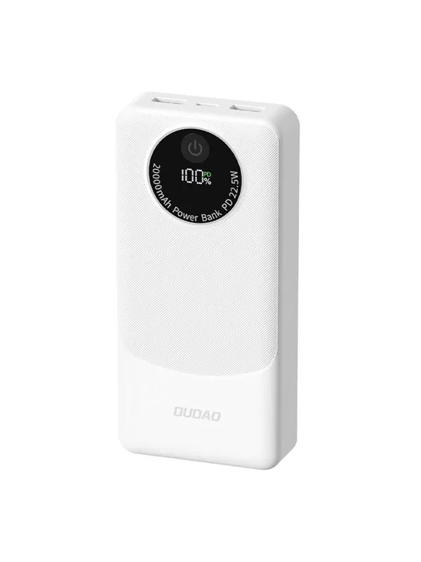 Dudao Powerbank K12Pro 22.5W PD 20000mAh USB-A USB-C - white Nødlader - Hvit - 20000 mAh