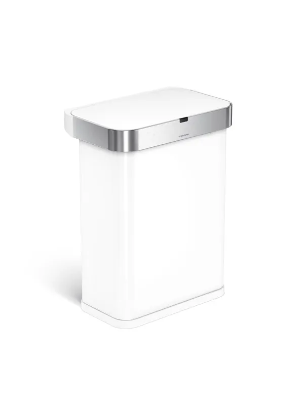 Simplehuman 58L rektangulær sensor søppelbøtte med stemmestyring, hvit