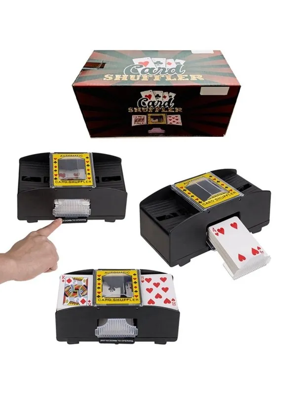 Hobby Mate Card shuffler. Uses 4 AA batteries.