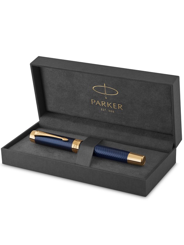 Parker Duofold Centennial Fountain Pen | Prestige Blue Chevron | Fine Solid Gold Nib | Black Ink and Convertor | Premium Gift Box