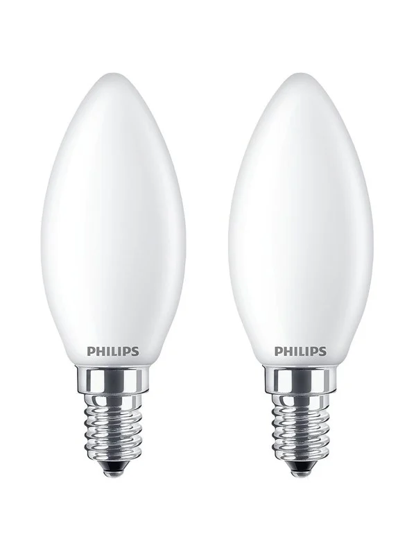 Philips LED-lyspære Classic Candle 4.3W/827 (40W) Frosted 2-pack E14