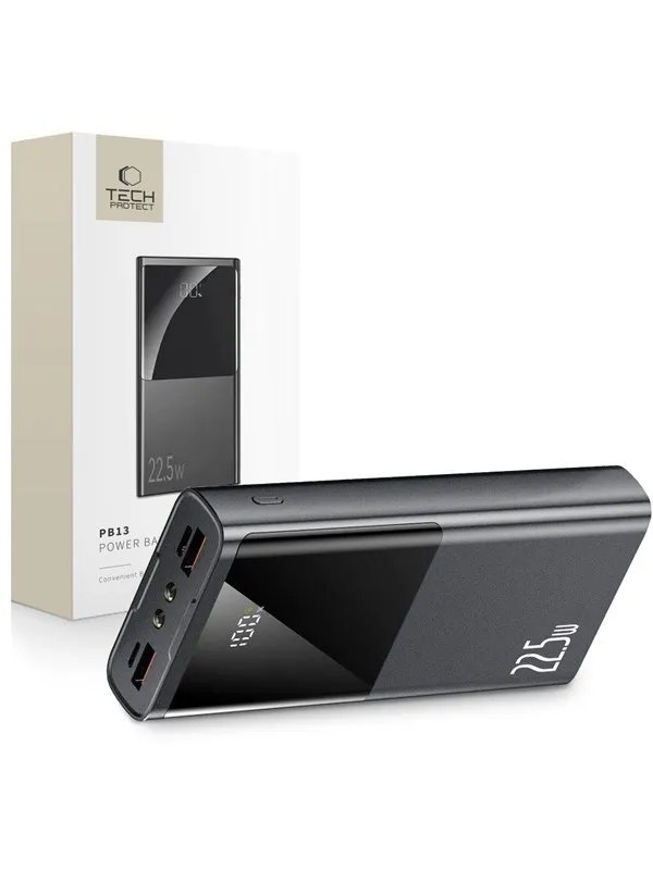 Tech-Protect Powerbank PB13 20000mAh 22.5W 2x USB-A / USB-C / Lightning with USB-C / USB-A cable - grey Nødlader - Grey - 20000 mAh