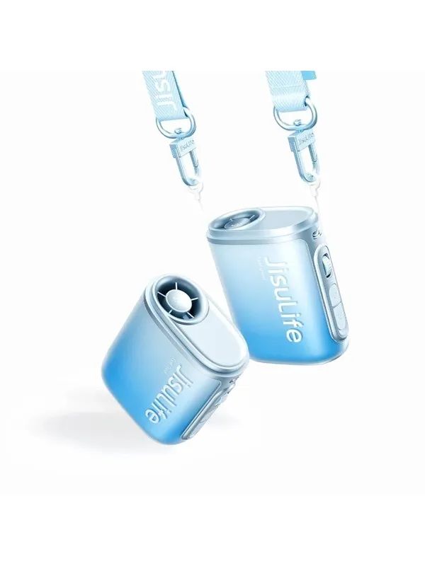 Jisulife Neck Fan 5 4500mAh Mini Fan with Lanyard - Blue Nødlader - Blue - 4500 mAh