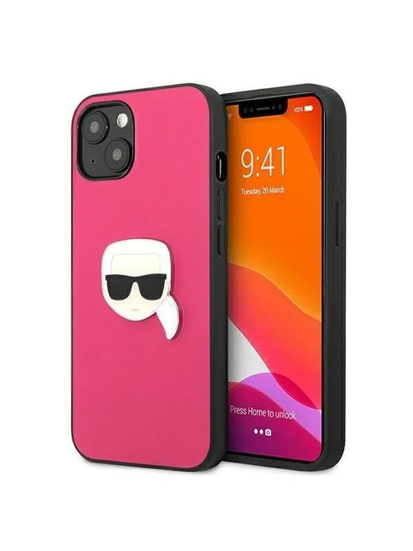 Karl Lagerfeld Leather Ikonik Karl's Head Metal Case for iPhone 13 mini - Pink