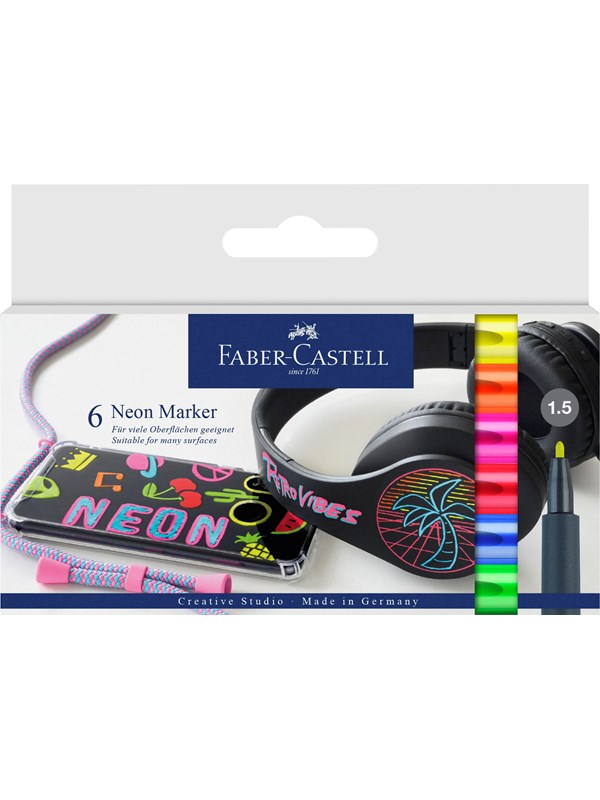 Faber-Castell Neon marker cardboard wallet of 6