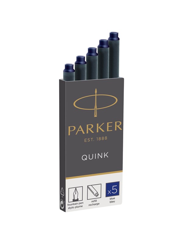 Parker Fountain Pen Ink Refill Cartridges | Long | Blue QUINK Ink | 10 Count (Blister)