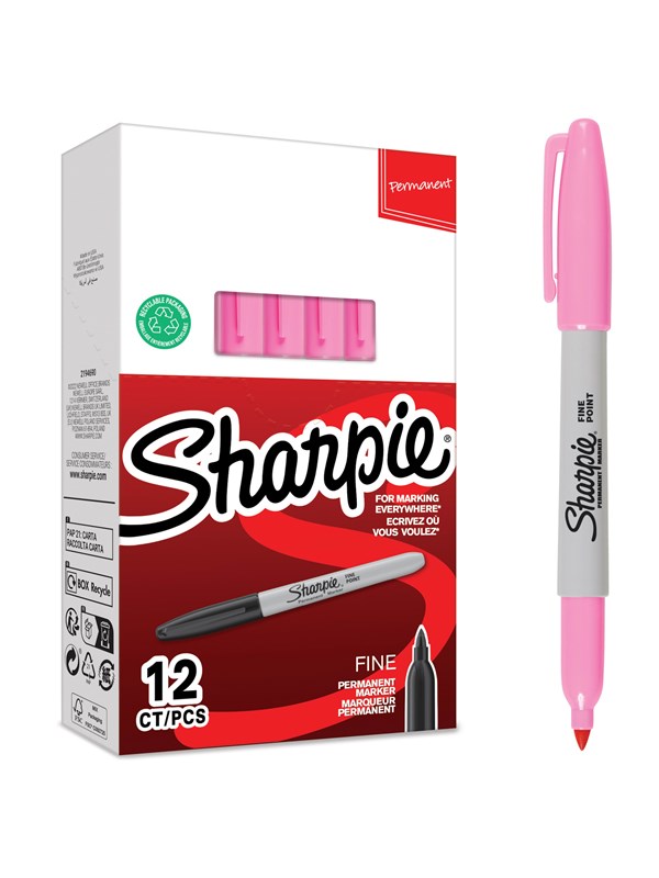 Sharpie permanente markører | Fint tips for dristige detaljer | Rosa blekk | 12 stk