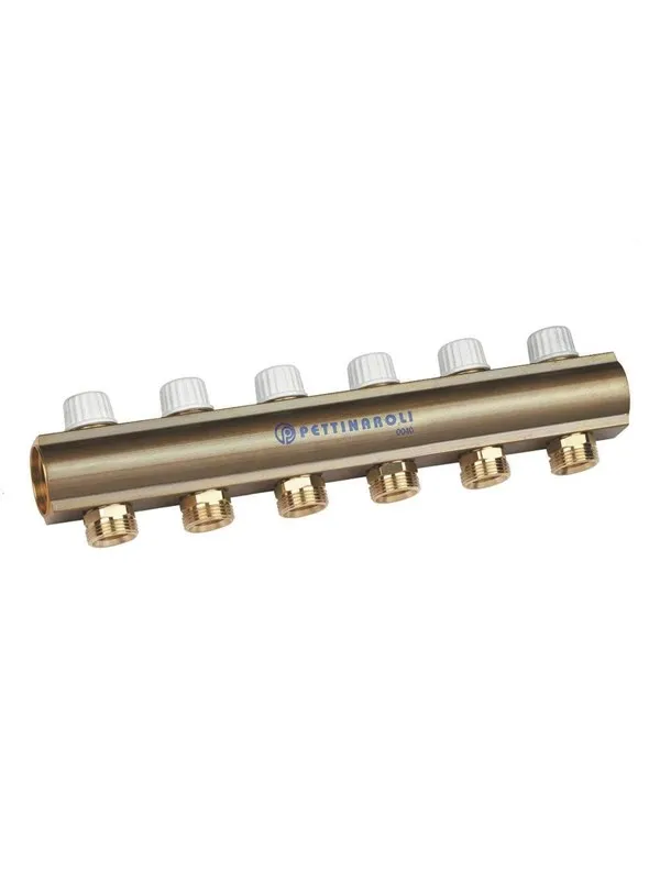 Pettinaroli Linear manifold 1x3/4/18 with incorporated lockshield valve 5 outlets