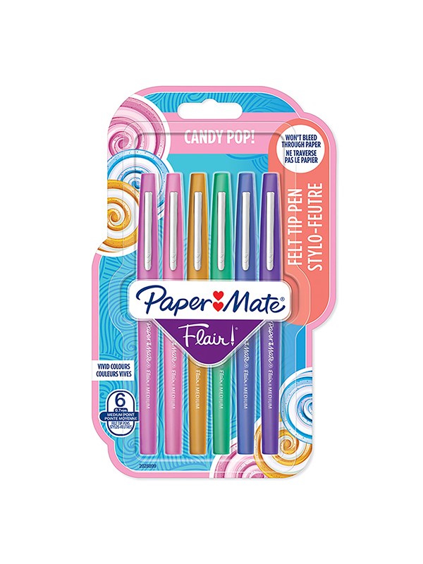 Paper Mate Flair Felt Tip Pens | Medium Tip (0.7 mm) | Candy POP Colours | 6 Count