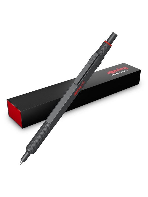 Rotring 600 Ballpoint Pen | Medium Point | Black Ink | All-Metal Body Pen | Dark Stone | Non-Slip Knurled Grip & Hexagonal Barrel | Refillable