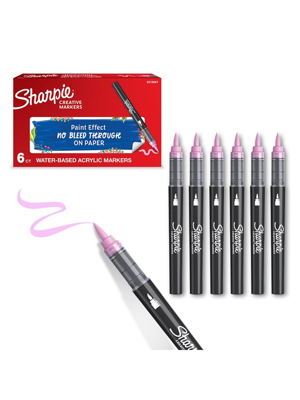 Sharpie Creative Marker Acrylic Paint Pens | Brush Tip Water-Based Paint Markers | Rose Pink | 6 Count