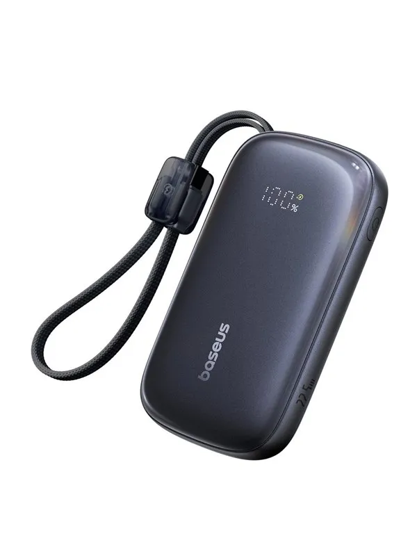 Baseus EnerFill FC21 QPow3 Ultra 10000mAh 22.5W Power Bank with Digital Display and Detachable Cable - Black Nødlader - Svart - 10000 mAh