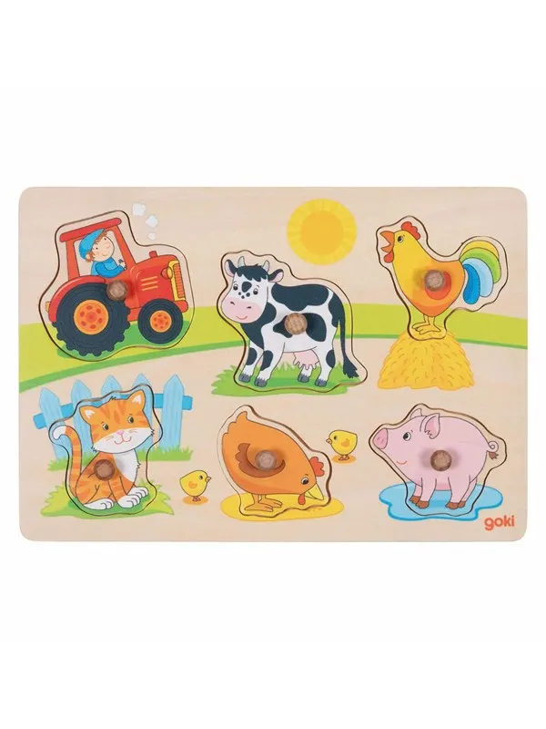 Goki Wooden Knob Puzzle on the Farm 6 pcs.