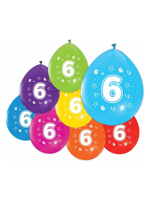 Globos Balloons 2-sided Printed Number 6 8 pcs.