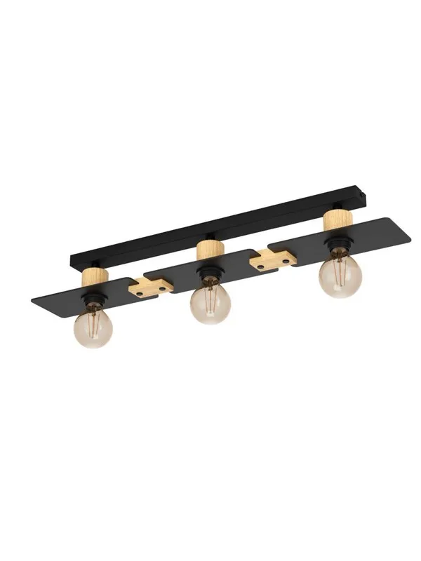 EGLO BRAMERTON TAKLAMPE 3L E27 SVART/TRE FSC