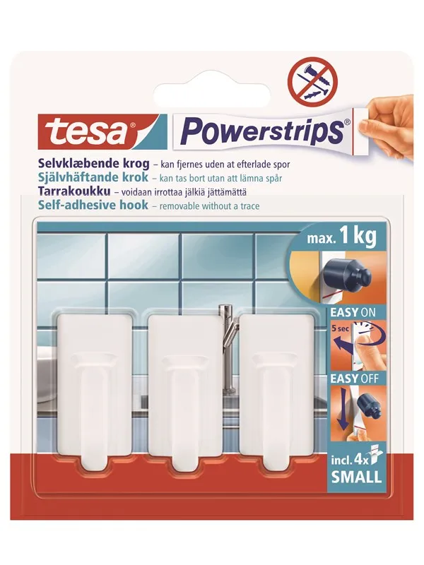 tesa Powerstrips Hooks Small Classic self-adhesive White