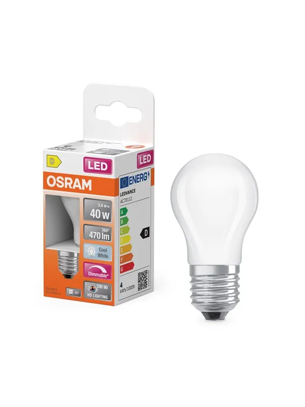Osram LED-lyspære LED Comfort mini-ball frosted 470lm 3.4W/940 (40W) E27 dimmable E27