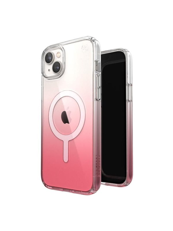 Speck Presidio Perfect-Clear + Ombre + MagSafe - iPhone 15 Plus / 14 Plus Case with MICROBAN Coating - Clear / Vintage Rose Fade