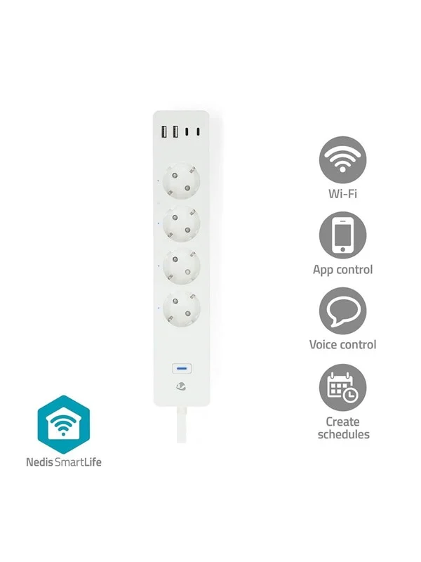 Nedis SmartLife Socket Wi-Fim Hybrid (CEE 7/7) / USB-A / USB-C 16 A 3680 W 2 m White