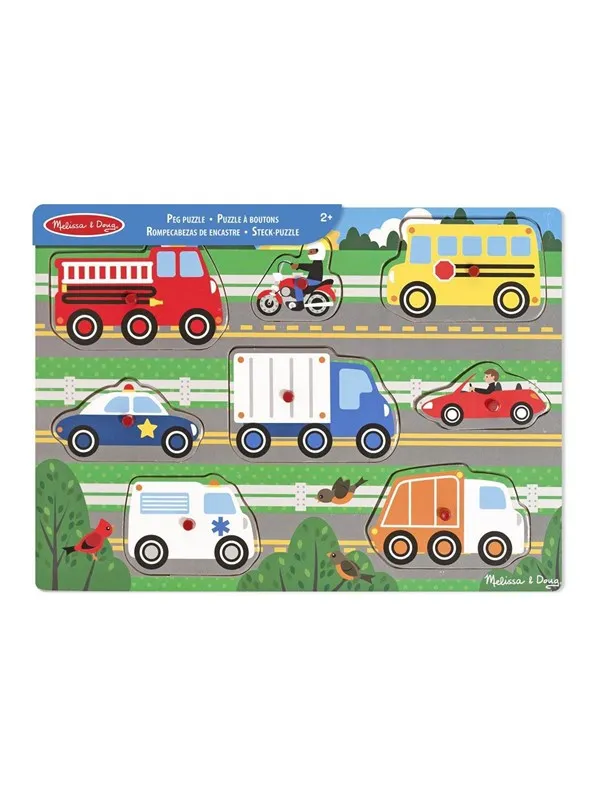 Melissa & Doug Wooden Peg Puzzle Vehicles