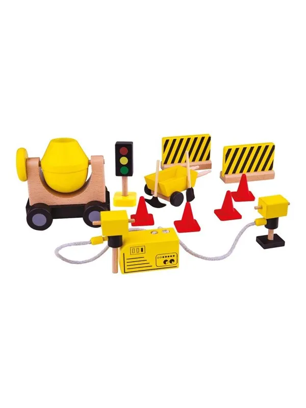 Tidlo Wooden Dollhouse Construction Workers Construction Material 13 pcs.