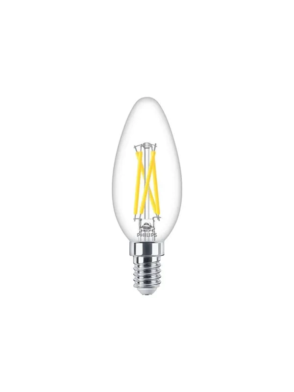Philips LED-lyspære Classic Candle 2.5W/922-927 (25W) Clear WarmGlow Dimmable E14