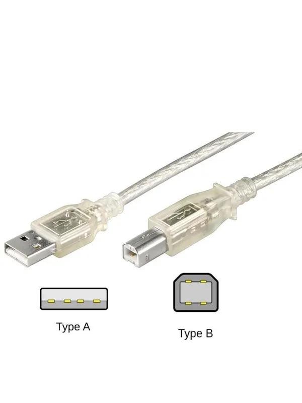 Pro USB-A <-> USB-B 2.0 - 1m - Transparent
