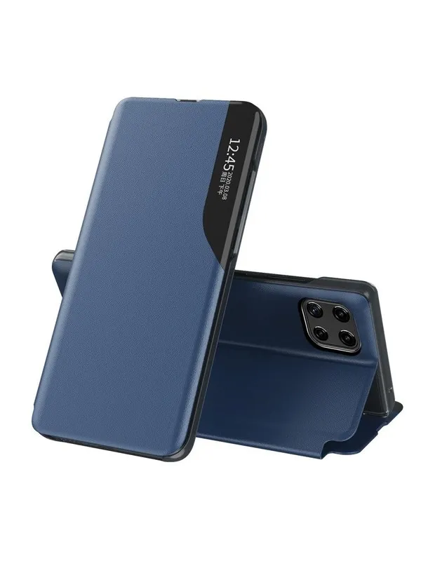 Hurtel Eco Leather View Case Elegant Bookcase Type Case with Kickstand for Samsung Galaxy A22 4G Blue