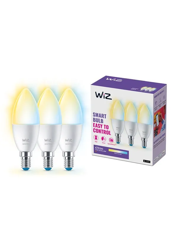 WiZ C37 E14 Smart Candle Bulb 3-pakning - Dimbar varm til kald hvit LED