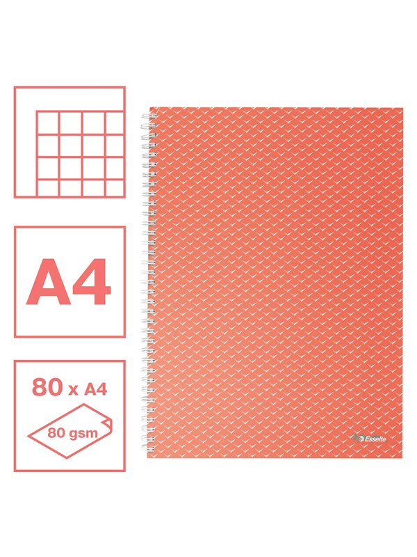 Esselte  Colour'Breeze A4 Notebook squared wirebound Coral
