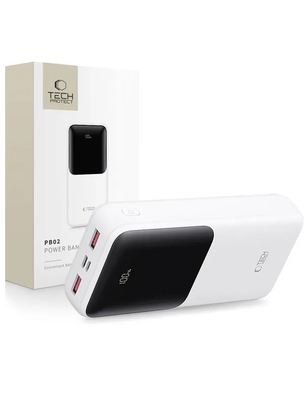 Tech-Protect PB02 20000mAh 22.5W - White Nødlader - Hvit - 20000 mAh